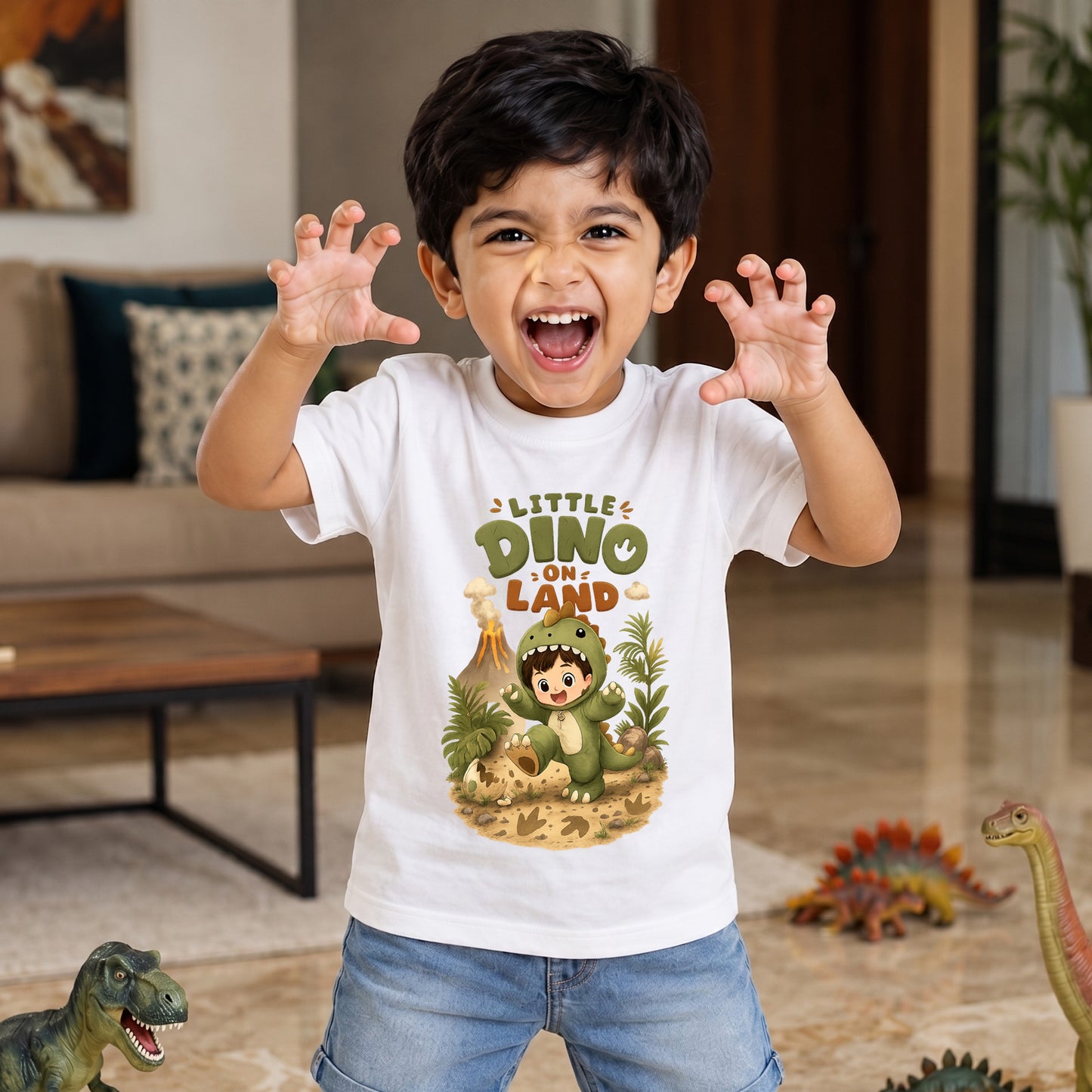 Little Dino On Land Printed Kid's T-Shirt