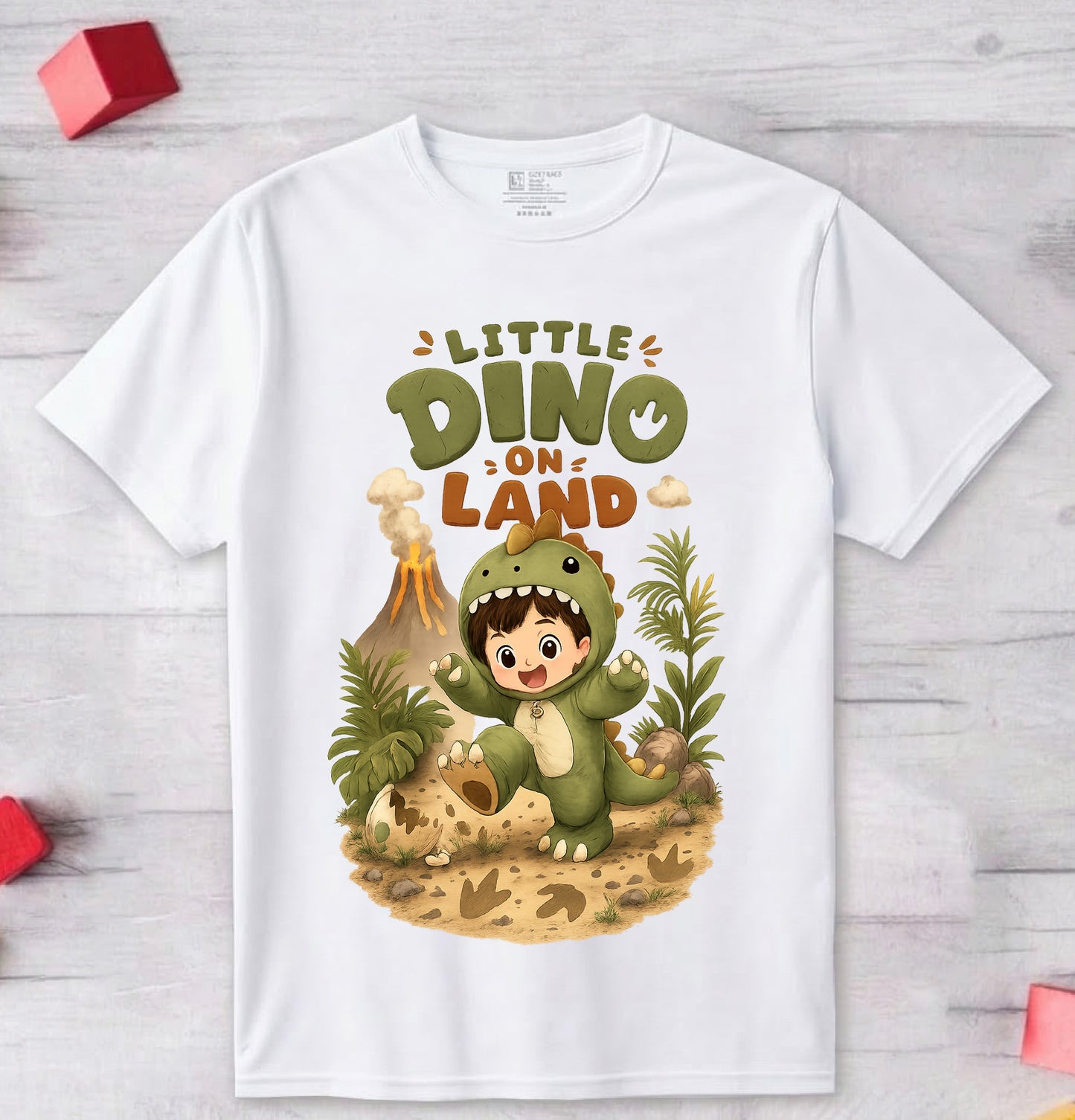 Little Dino On Land Printed Kid's T-Shirt