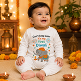 Can't Keep Calm It's My First Diwali  _ Full White Romper