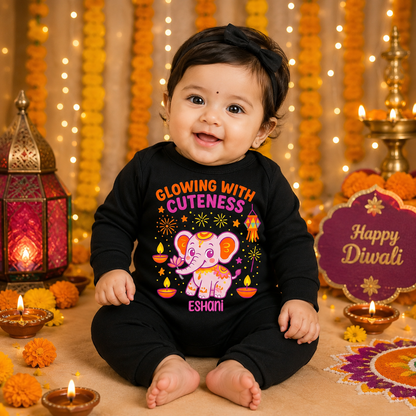 Glowing With Cuteness With Customized Baby Name  _ Full Black Romper