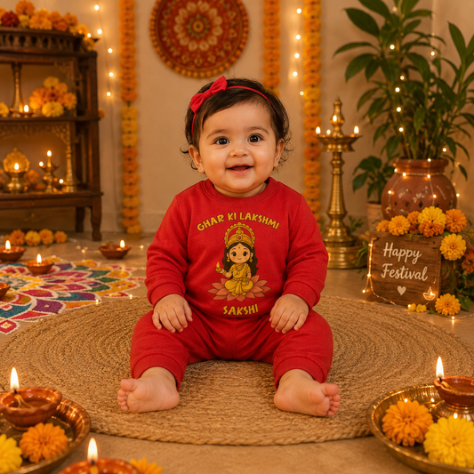 Ghar Ki Lakshmi With Customized Baby Girl Name _ Full Red Romper