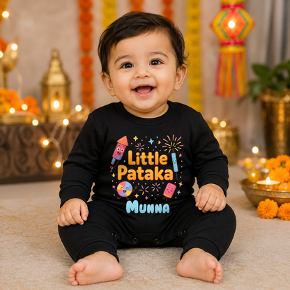 Little Pataka With Customized Baby Name _ Full Black Romper