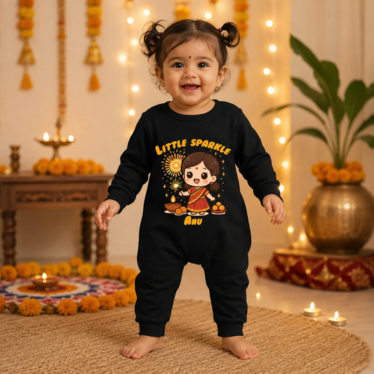 Little Sparkle With Customized Baby Girl Name _ Full Black Romper