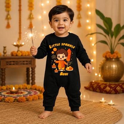 Little Sparkle With Customized Baby Boy Name _ Full Black Romper