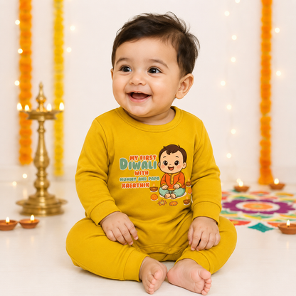 My First Diwali With Mummy And Papa  With Customized Baby Name _ Full Yellow Romper