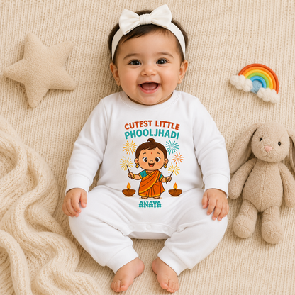 Cutest Little Phooljhadi Customized Baby Girl Name _ Full White Romper