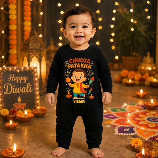 Chhota Patakha With Customized Baby Boy Name  _ Full Black Romper