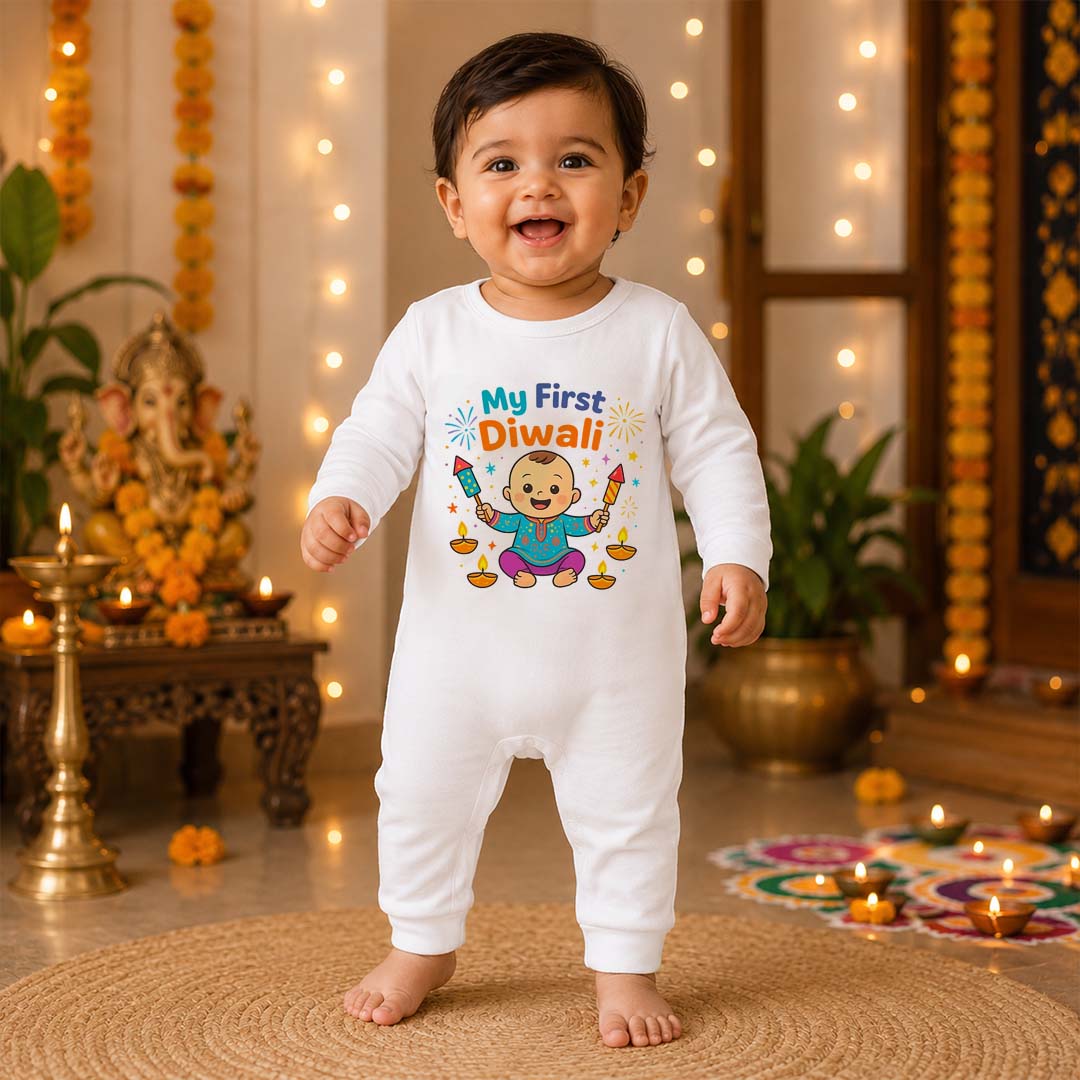My First Diwali 2 _ Full White Romper