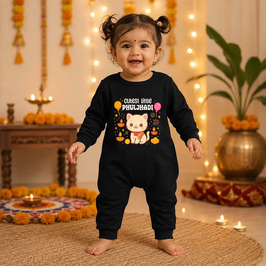 Cutest Little Phuljhadi With Little Cat _  Full Black Romper