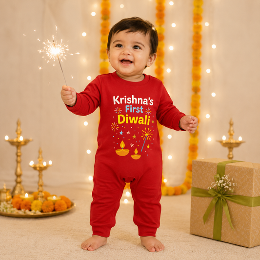 First Diwali With Customized Baby Name _ Full Red Romper