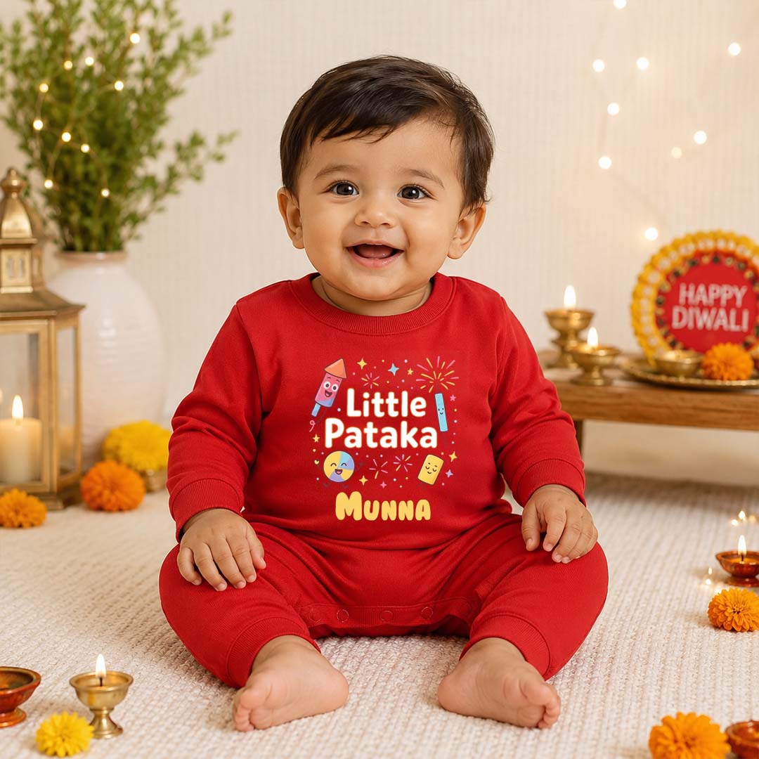 Little Pataka With Customized Baby Name _ Full Red Romper