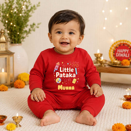 Little Pataka With Customized Baby Name _ Full Red Romper