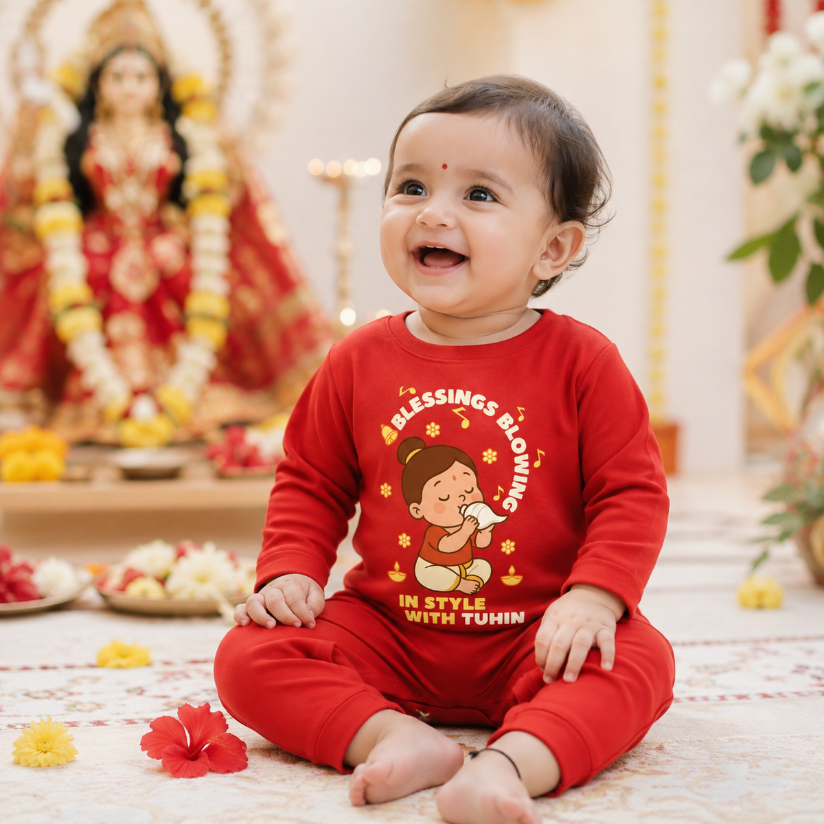 Blessing Blowing In Style With Customized Baby Girl  Name _ Full Red Romper