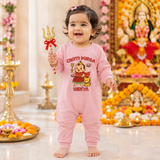 Choti Durga with Customized Baby Girl Name _ Full Pink Romper