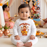 Durga Maa's Ladla With Customized Baby Name _ Full White Romper