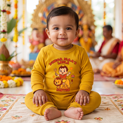Durga Maa's Ladla With Customized Baby Name _ Full Yellow Romper
