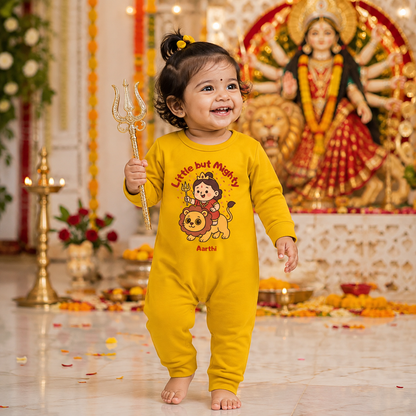 Little But Mighty with Customized Baby Name _ Full Yellow Romper