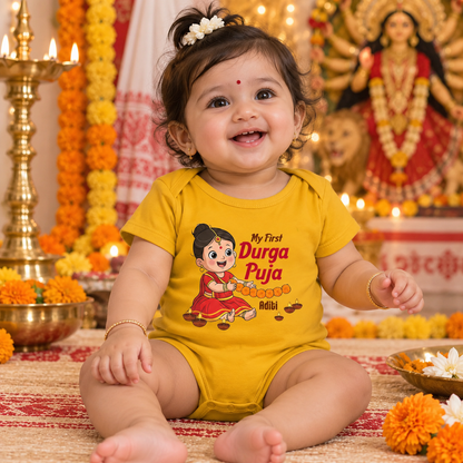 My First Durga Pooja With Customized Baby Name _ Half-Onesie