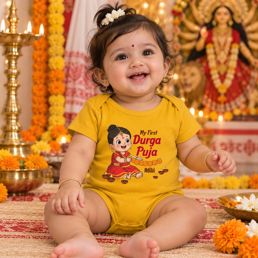 My First Durga Pooja With Customized Baby Name _ Half-Onesie