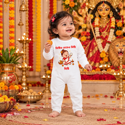Sweeter Than Mishti - In Bengali With Customized Baby Girl Name _ Full White Romper