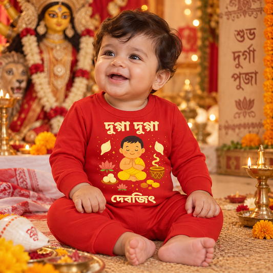 Dugga Dugga With Customized Baby Boy  Name _ Full Red Romper