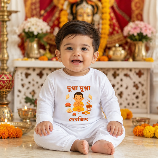 Dugga Dugga With Customized Baby Boy  Name _ Full White Romper
