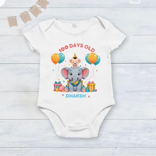 100 Days Completed with customized baby name _ White romper