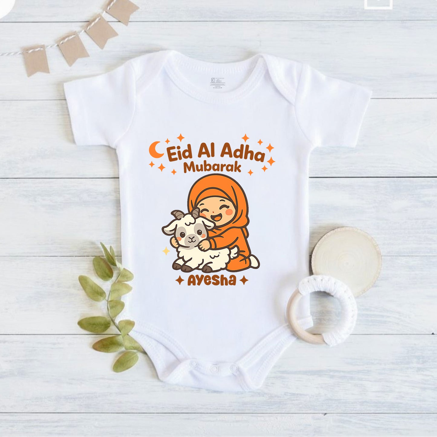 Newborn & Baby Clothing | Eid Ai Adha Mubarak Romper With Personalized Baby Girl Name | Soft Cotton