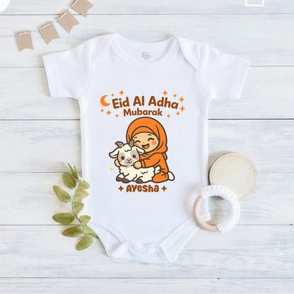 Newborn & Baby Clothing | Eid Ai Adha Mubarak Romper With Personalized Baby Girl Name | Soft Cotton