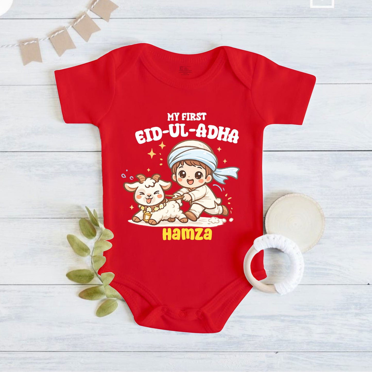 Newborn & Baby Clothing | My First Eid-UL-Adha Romper With Personalized Baby Boy Name | Soft Cotton