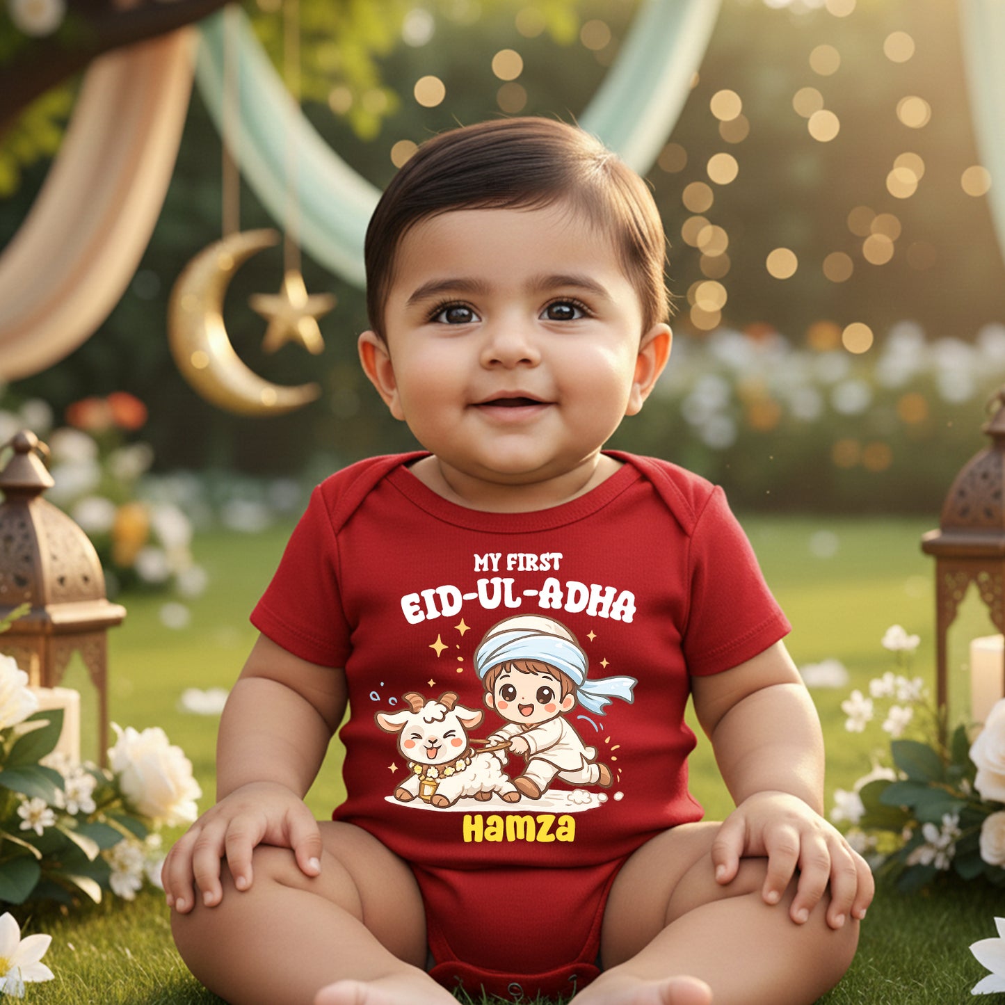 Newborn & Baby Clothing | My First Eid-UL-Adha Romper With Personalized Baby Boy Name | Soft Cotton