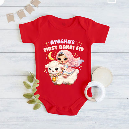 Newborn & Baby Clothing | My First Bakra Eid Romper With Personalized Baby Girl Name | Soft Cotton