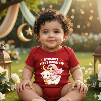 Newborn & Baby Clothing | My First Bakra Eid Romper With Personalized Baby Girl Name | Soft Cotton