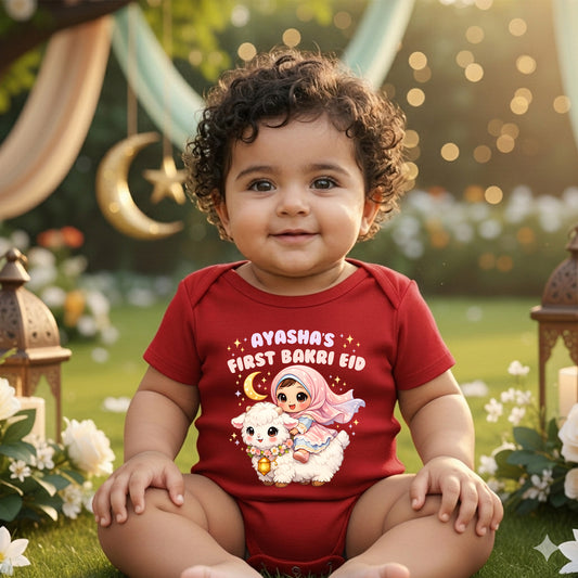 Newborn & Baby Clothing | My First Bakra Eid Romper With Personalized Baby Girl Name | Soft Cotton