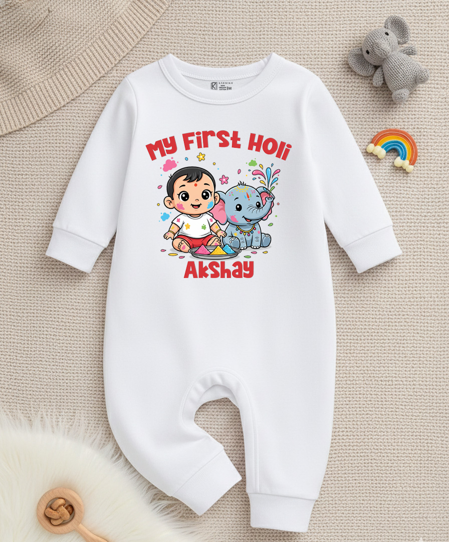 New Born & Baby Clothing | Baby First Holi Dress with Boy Baby Name | Soft Cotton