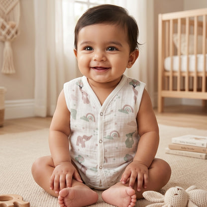 New Born & Baby Clothing | Sleeveless Muslin Baby Dress (3-6 Months) Cute Print 3rd Combo | Soft Cotton