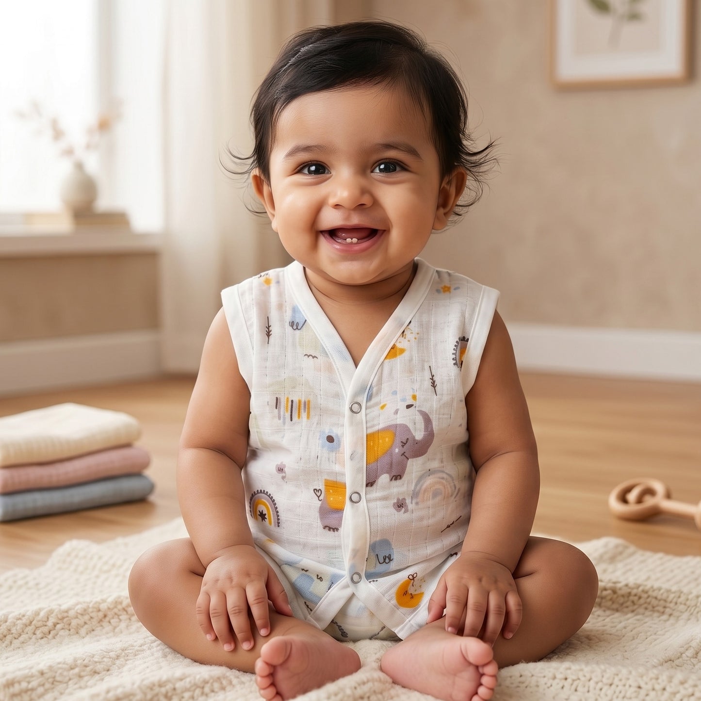 New Born & Baby Clothing | Sleeveless Muslin Baby Dress (0-3 Months) Five Combo Cute Print 4th Combo | Soft Cotton