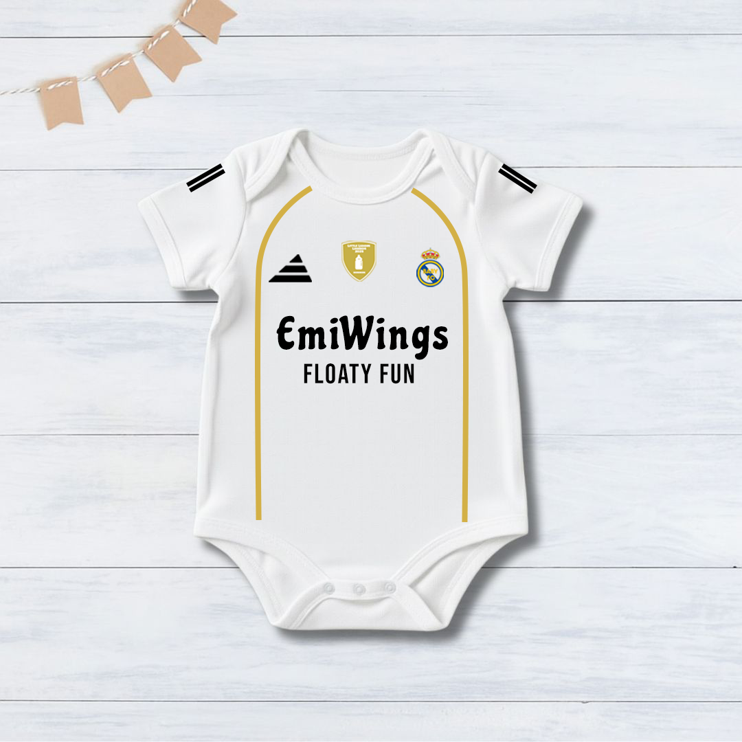 White 25/26 Football Jersey Inspired With Customized Baby Name Bodysuit _ White Bodysuit