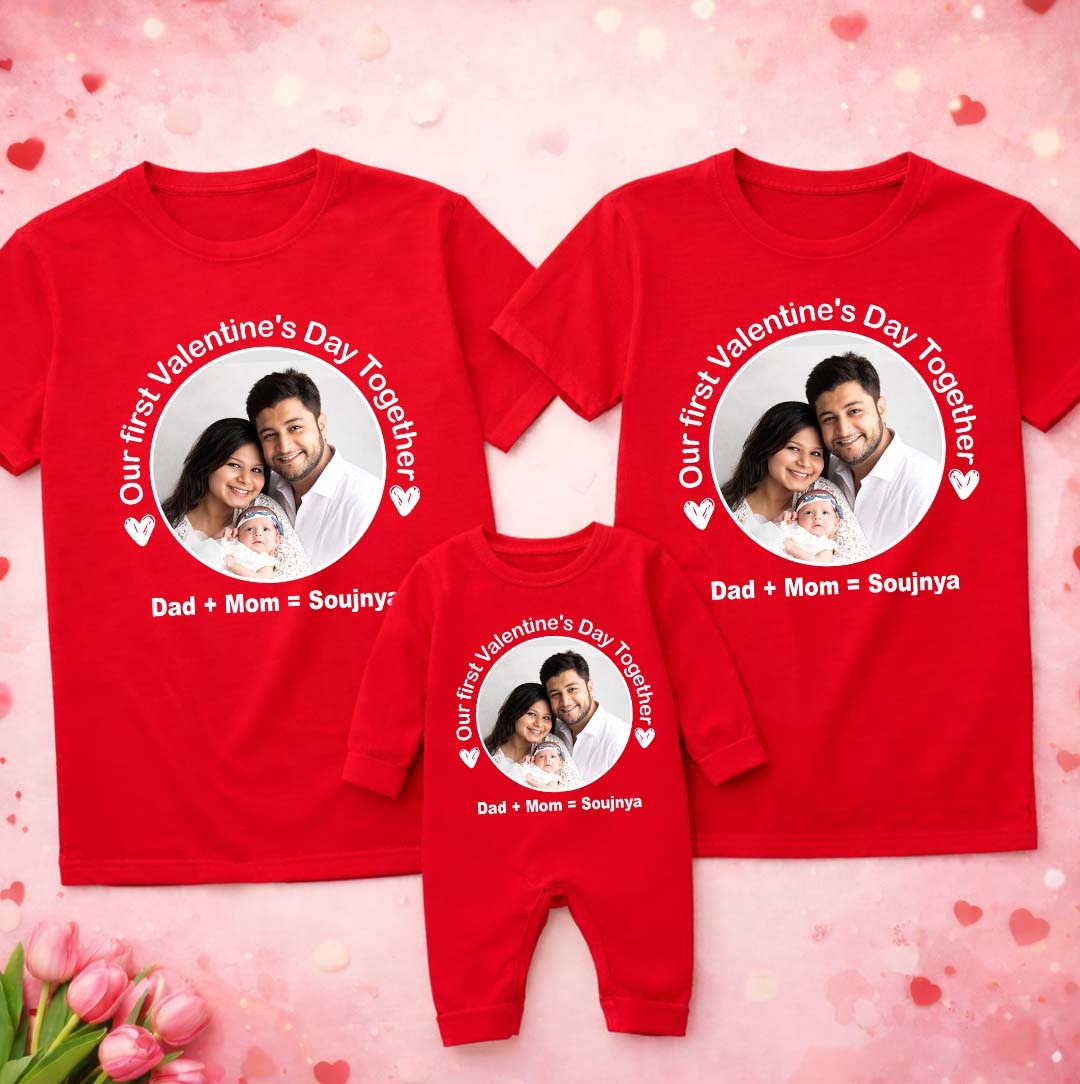 New Born & Baby Clothing | Baby’s First Valentine Together Red Outfit Combo Family – | Soft Cotton