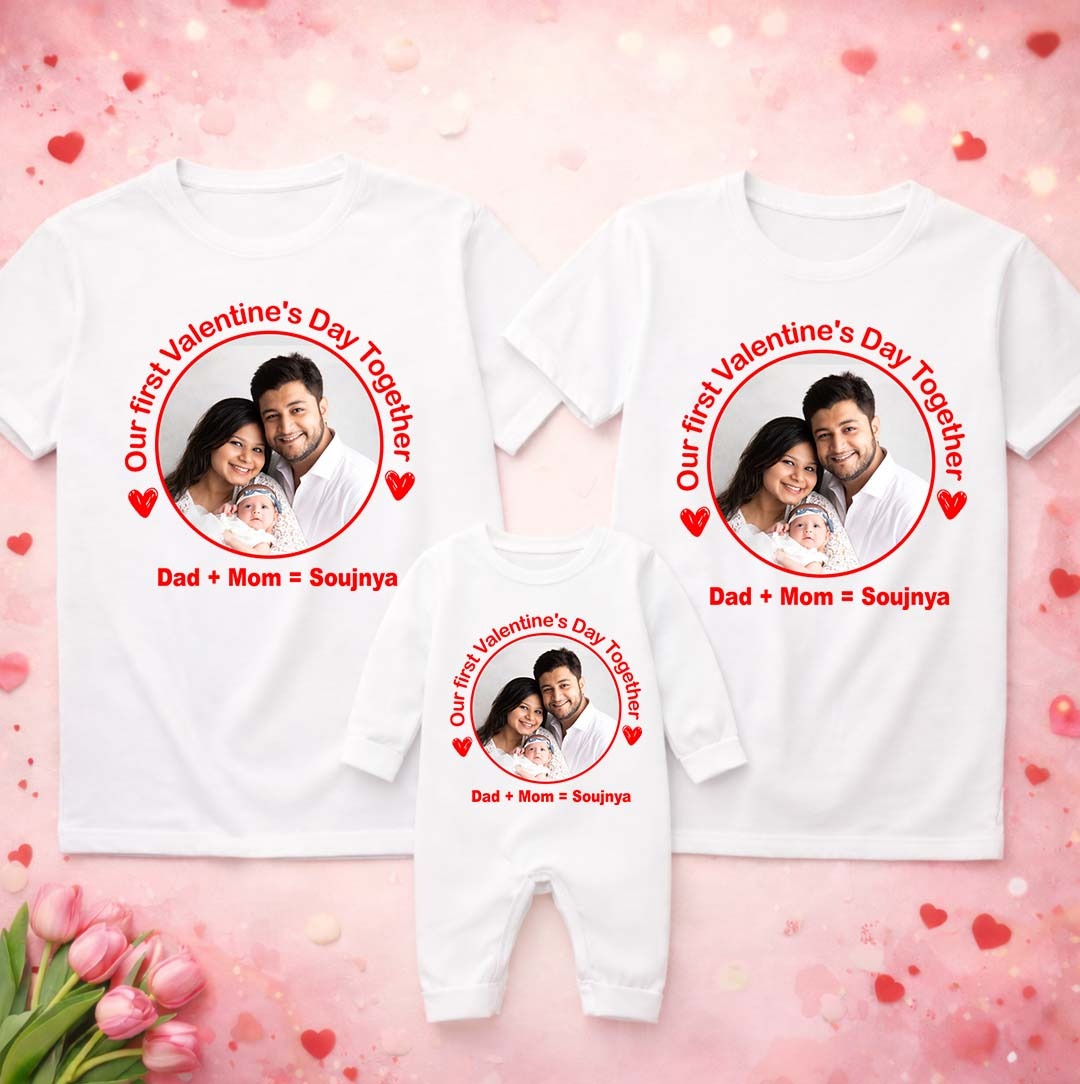 New Born & Baby Clothing | Baby’s First Valentine Together White Outfit Combo Family – | Soft Cotton