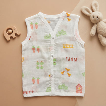 New Born & Baby Clothing | Sleeveless Muslin Baby Dress (3-6 Months) Farm Cute Print | Soft Cotton