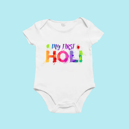 New Born & Baby Clothing | Baby My First Holi Onesies | Soft Cotton