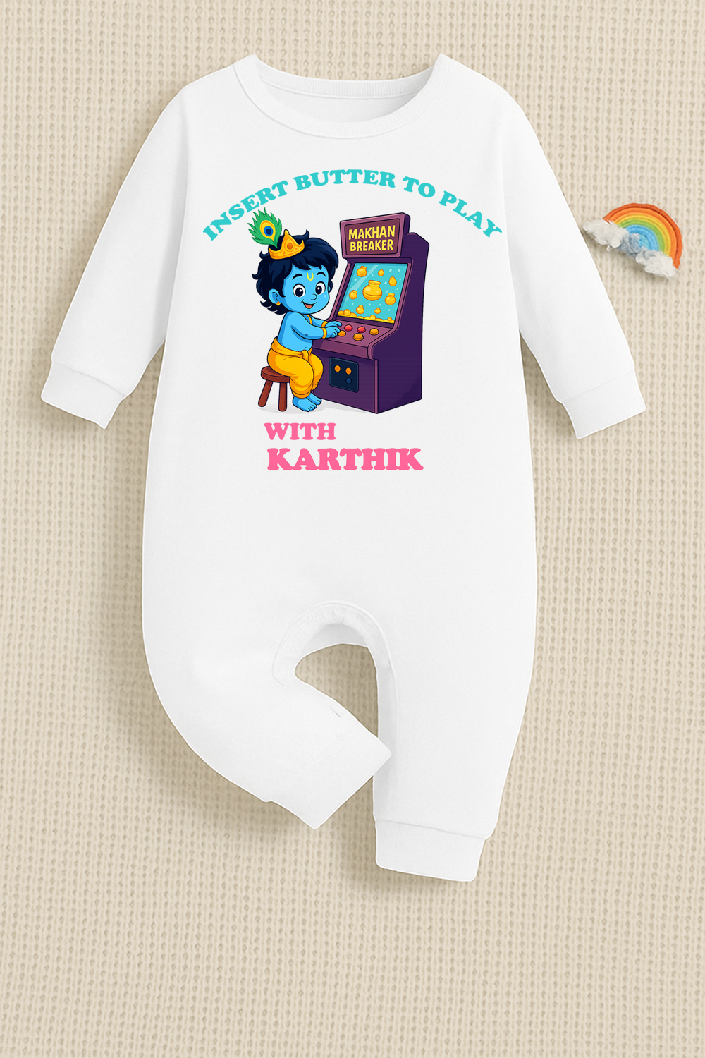 Insert Butter To Play with customised baby name _Full White Onesie