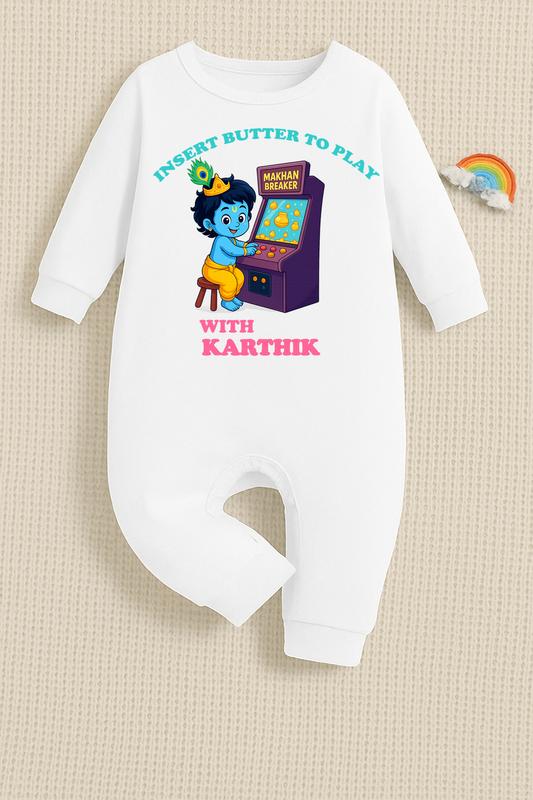 Insert Butter To Play with customised baby name _Full White Onesie