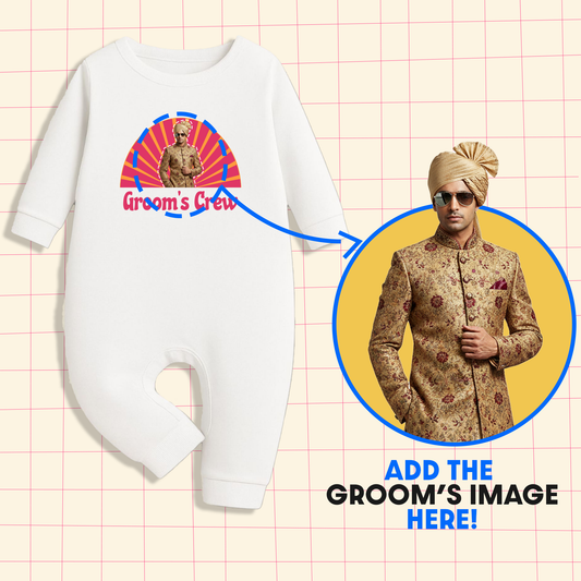 Groom's Crew With Customized Groom Picture  _ White Full Romper