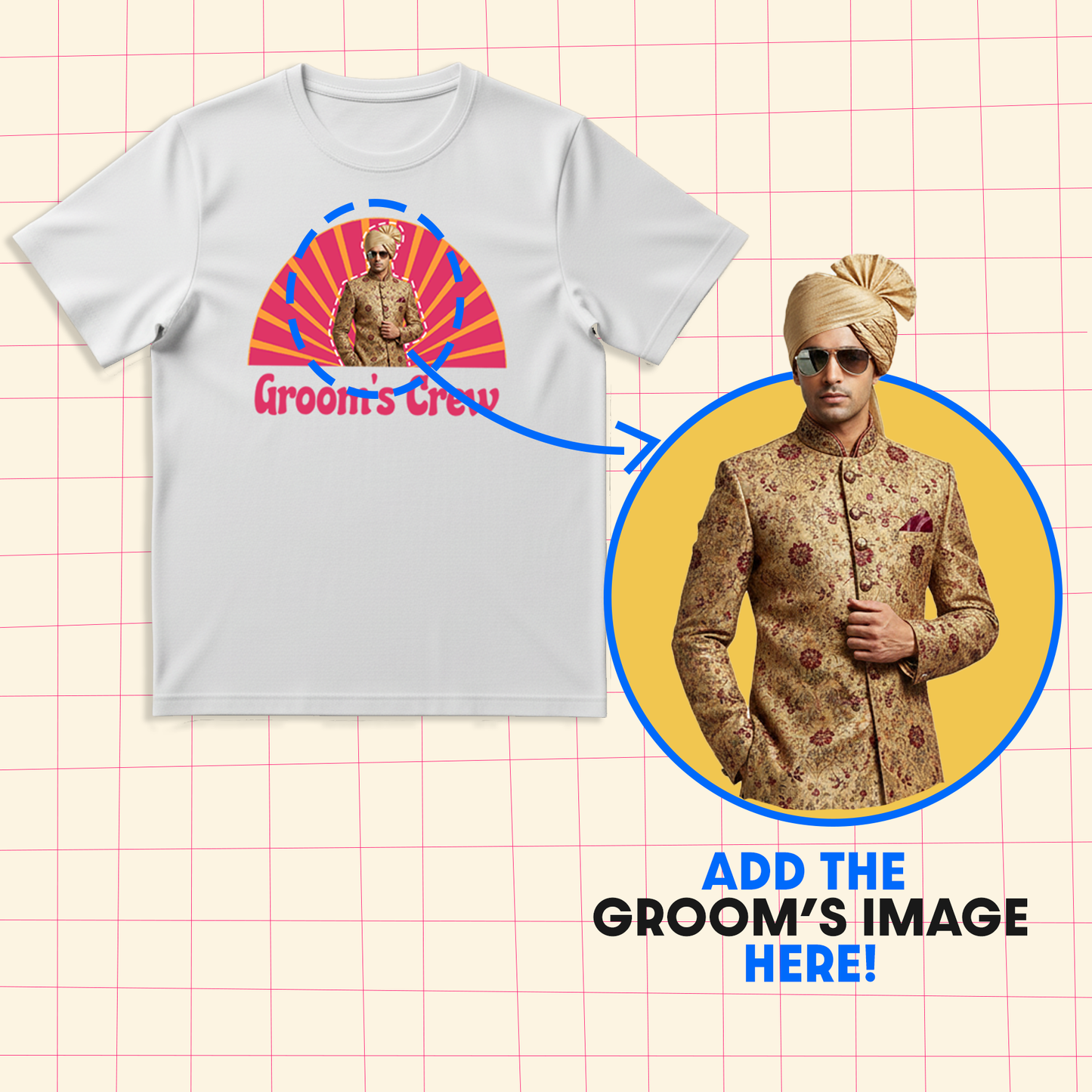 Groom's Crew With Customized Brides Photo  _  White T-Shirt For Men