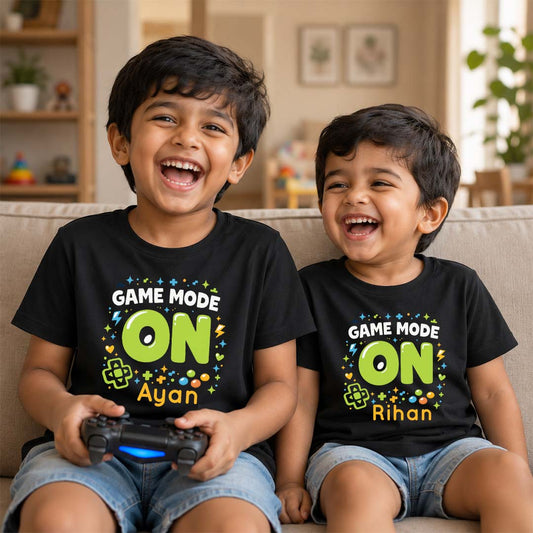 Combo pack of Game Mode On with custom names siblings Black Tees