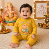 Blessed By Bappa with customised name_ Full Yellow Romper