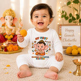 My First Ganesh Chaturthi with customised name_ Full White Romper