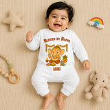 Blessed By Bappa with customised name_ Full White Romper